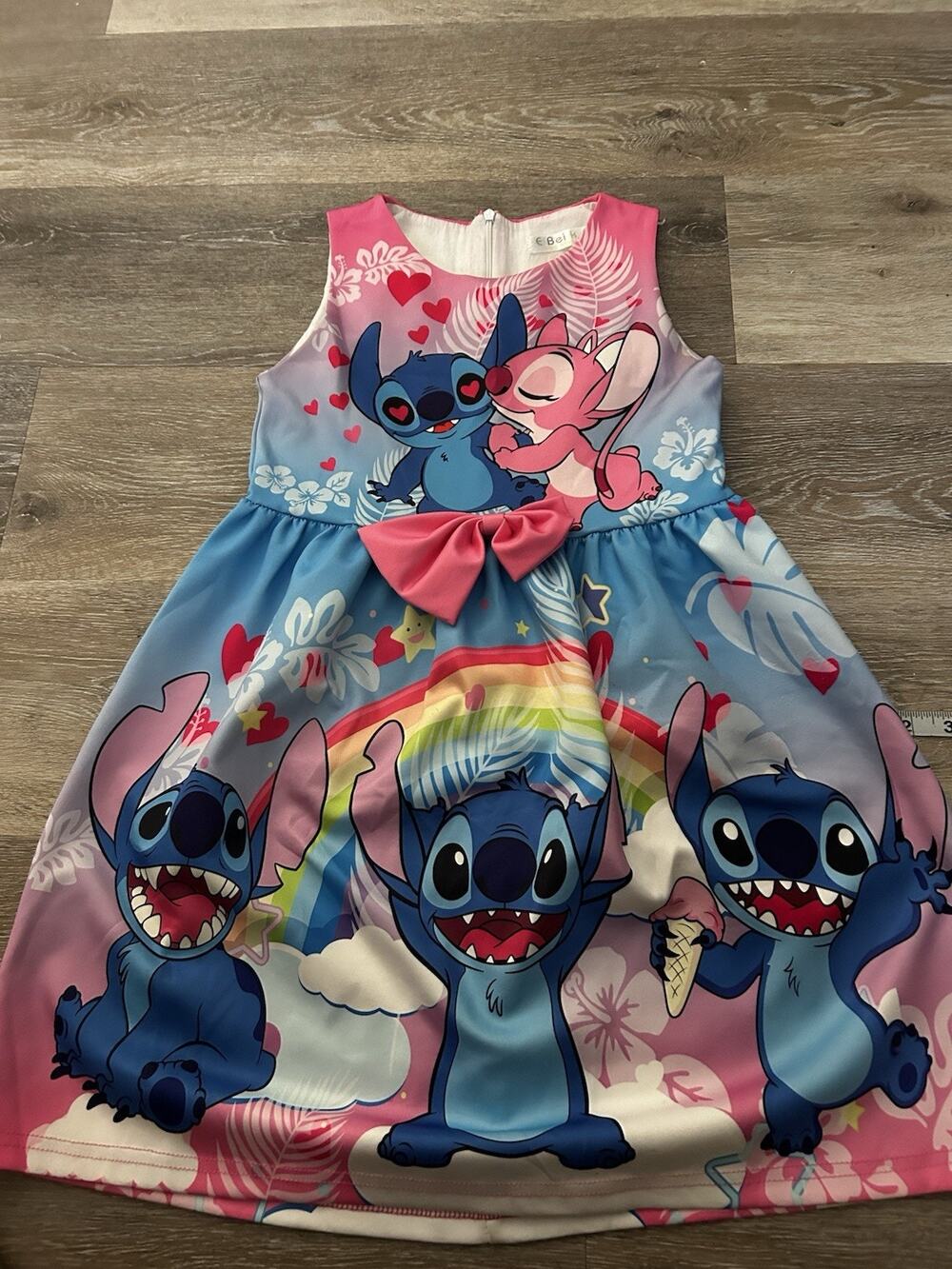 Stitch/loliGirl Princess Dress Kid Sleeveless A-line bow tie Pink Skirt Sz 140